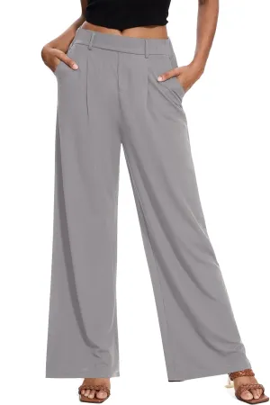 M MOTEEPI Women's Wide Leg Waffle Knit Pants with Pockets 29" Inseam Ladies Slacks for Dressy Casual,Business, Work, Lounge