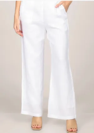 M. Rena Straight Leg Lined Linen Pants White