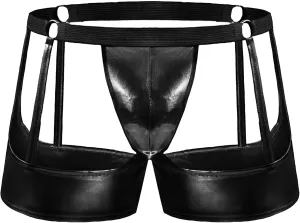 Maiyifu-GJ Men's Sexy Briefs Faux Leather Jockstrap Thong See Through Bulge Pouch Sexy Underwear Bikini Panties Underpants