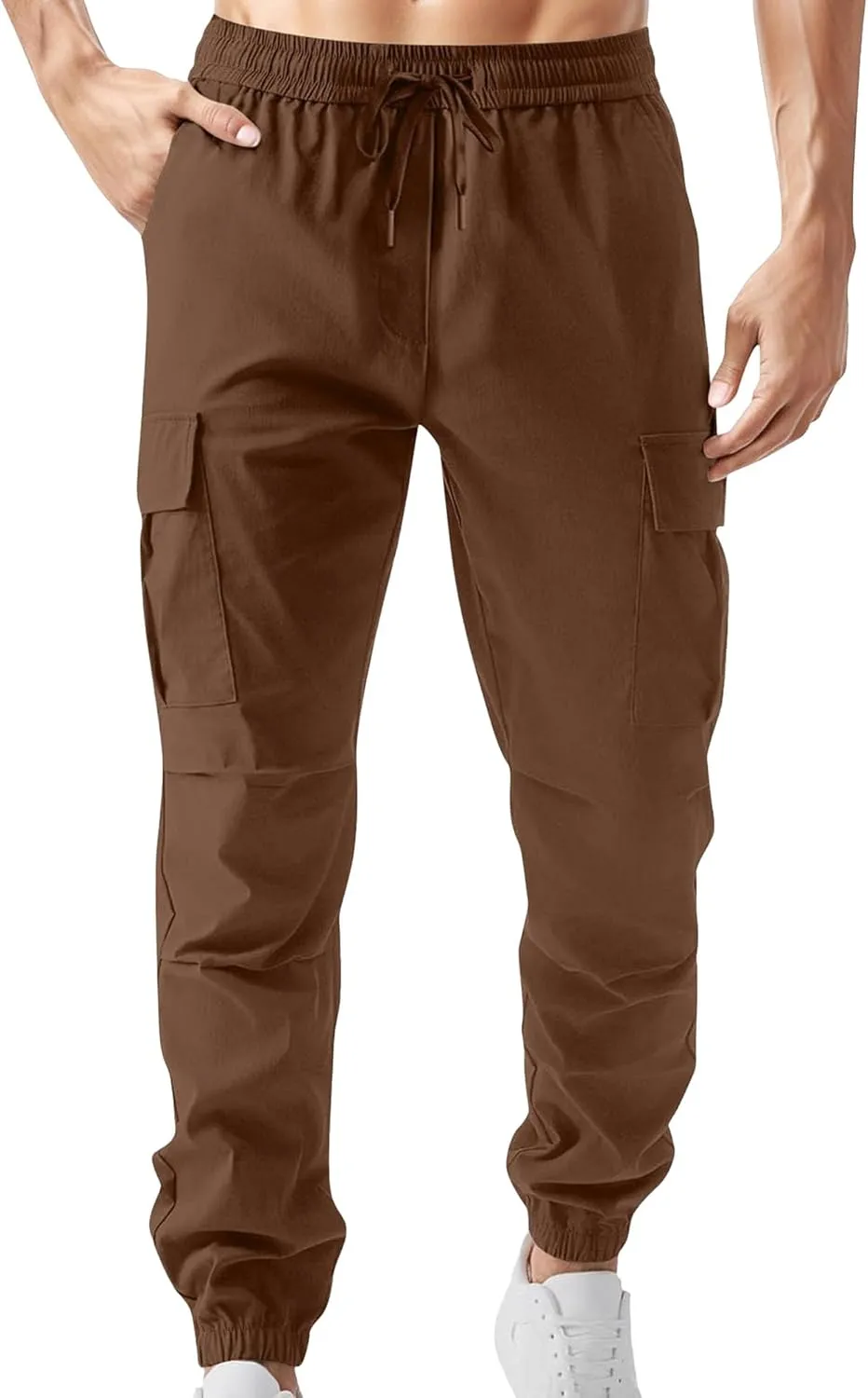 Men Cargo Tapered Hiking Jogger Chino Cargo Outdoor Sweatpants Workout Elastic Waist Athletic Jogging