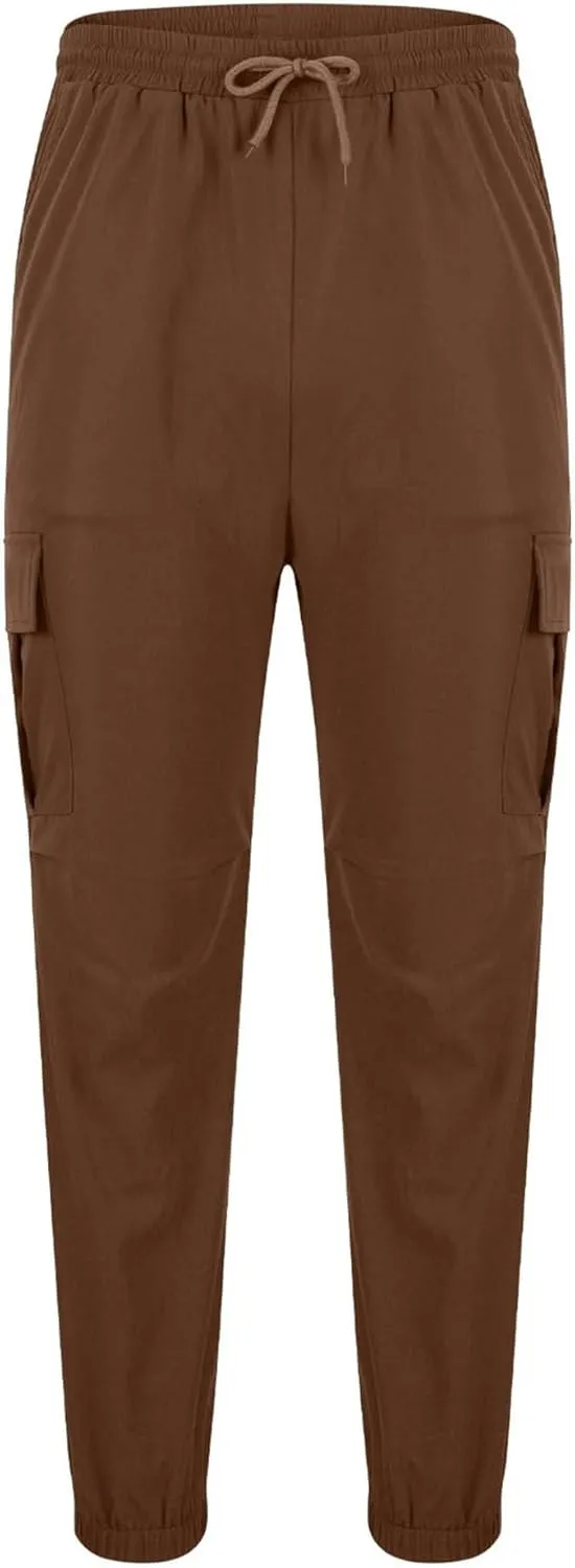 Men Cargo Tapered Hiking Jogger Chino Cargo Outdoor Sweatpants Workout Elastic Waist Athletic Jogging