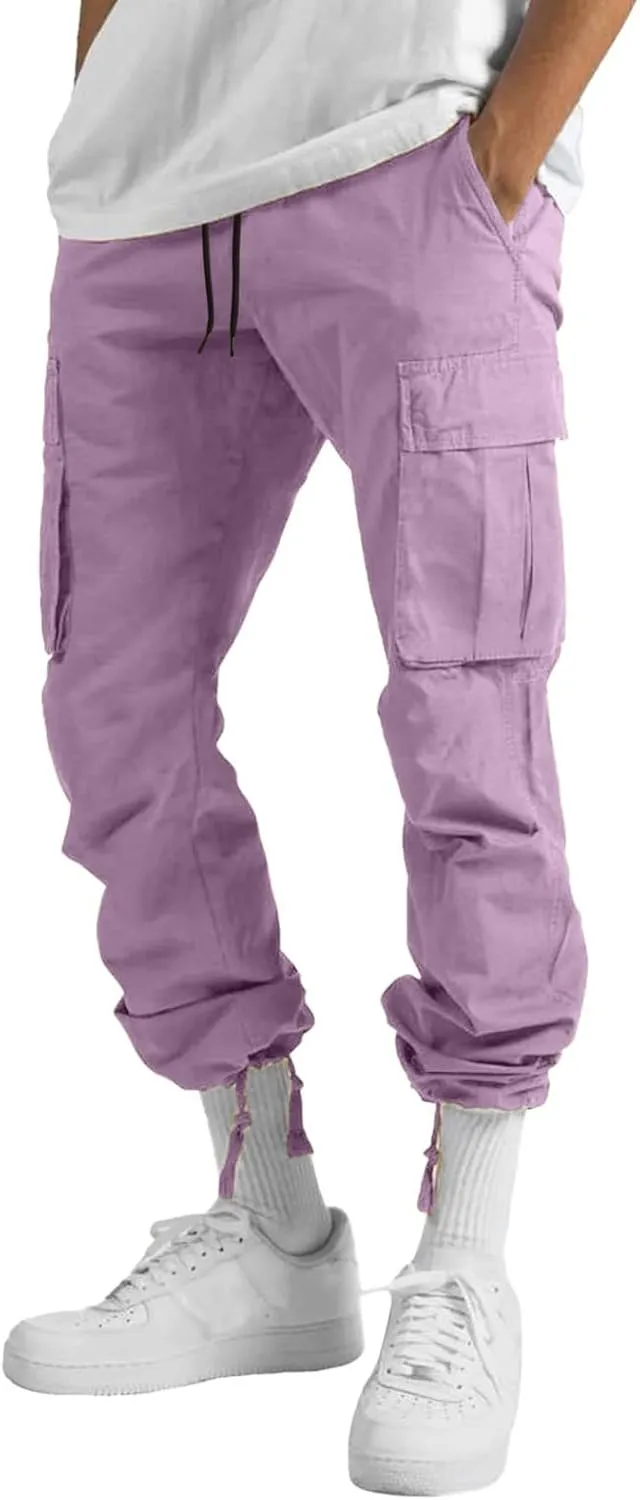 Mens 2023 Casual Cargo Pant Hiking Trousers Multi Pockets Twill Chino Pants Regular Straight Joggers Gym Sweatpants