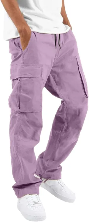 Mens 2023 Casual Cargo Pant Hiking Trousers Multi Pockets Twill Chino Pants Regular Straight Joggers Gym Sweatpants