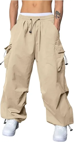 Mens Baggy Cargo Pants Parachute Pants Causal Loose Fit Joggers Trendy Harem Pants Hip Hop Streetwear with Pockets