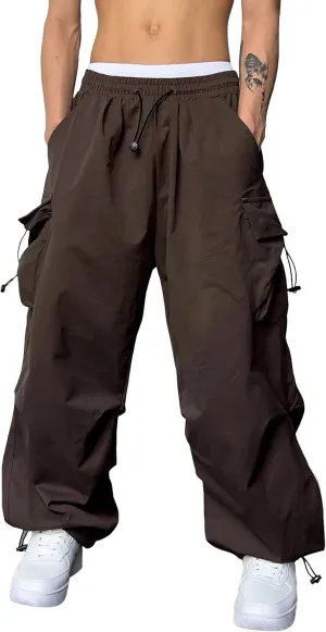 Mens Cargo Casual Pants Drawstring Loose Fit Athletic Jogger Sports Elastic Waist Outdoor Trousers Parachute Pant