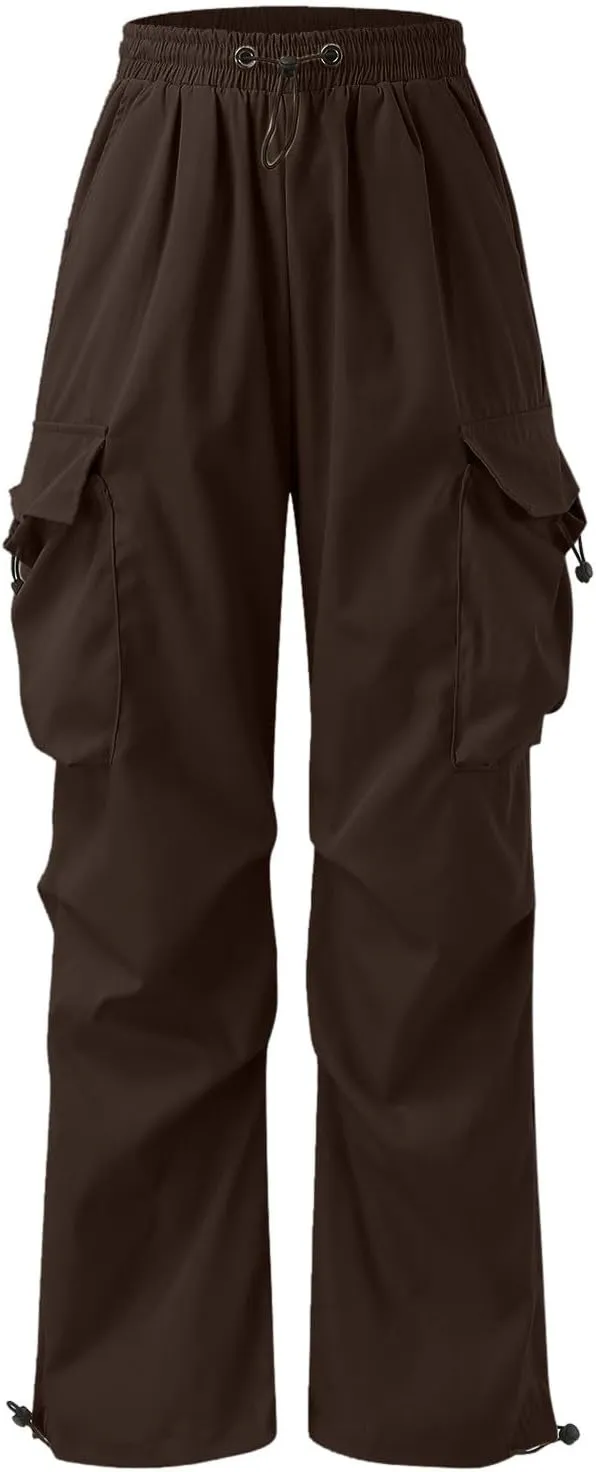 Mens Cargo Casual Pants Drawstring Loose Fit Athletic Jogger Sports Elastic Waist Outdoor Trousers Parachute Pant