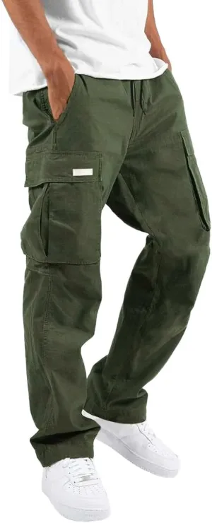 Mens Cargo Pants Casual Joggers Hiking Pants Loose Straight Athletic Workout Sweatpants with Pockets
