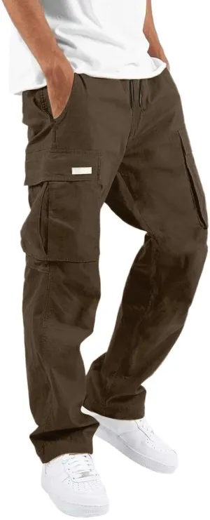 Mens Cargo Pants Casual Joggers Hiking Pants Loose Straight Athletic Workout Sweatpants with Pockets