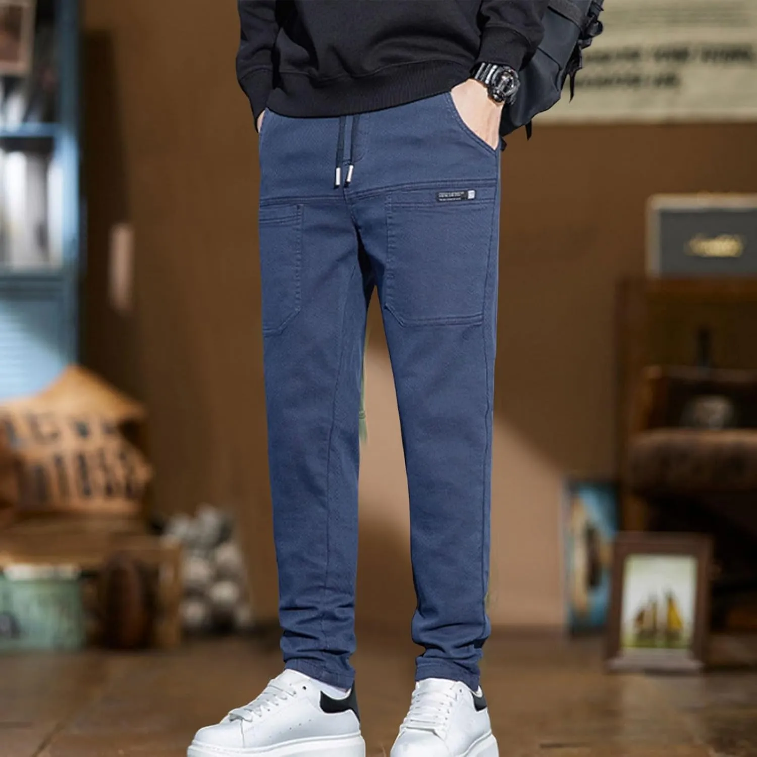 Mens Cargo Pants Slim Fit Multipants - High Stretch Multi-Pocket Durable Cargo Pants Drawstring Chinos Golf Pant