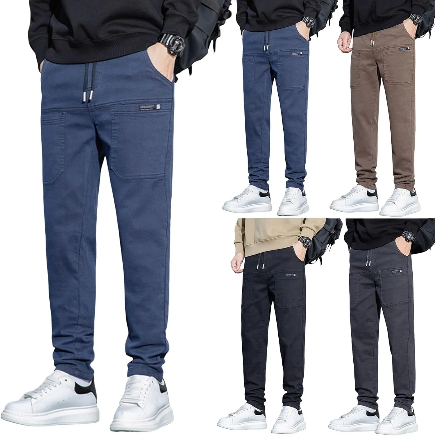 Mens Cargo Pants Slim Fit Multipants - High Stretch Multi-Pocket Durable Cargo Pants Drawstring Chinos Golf Pant