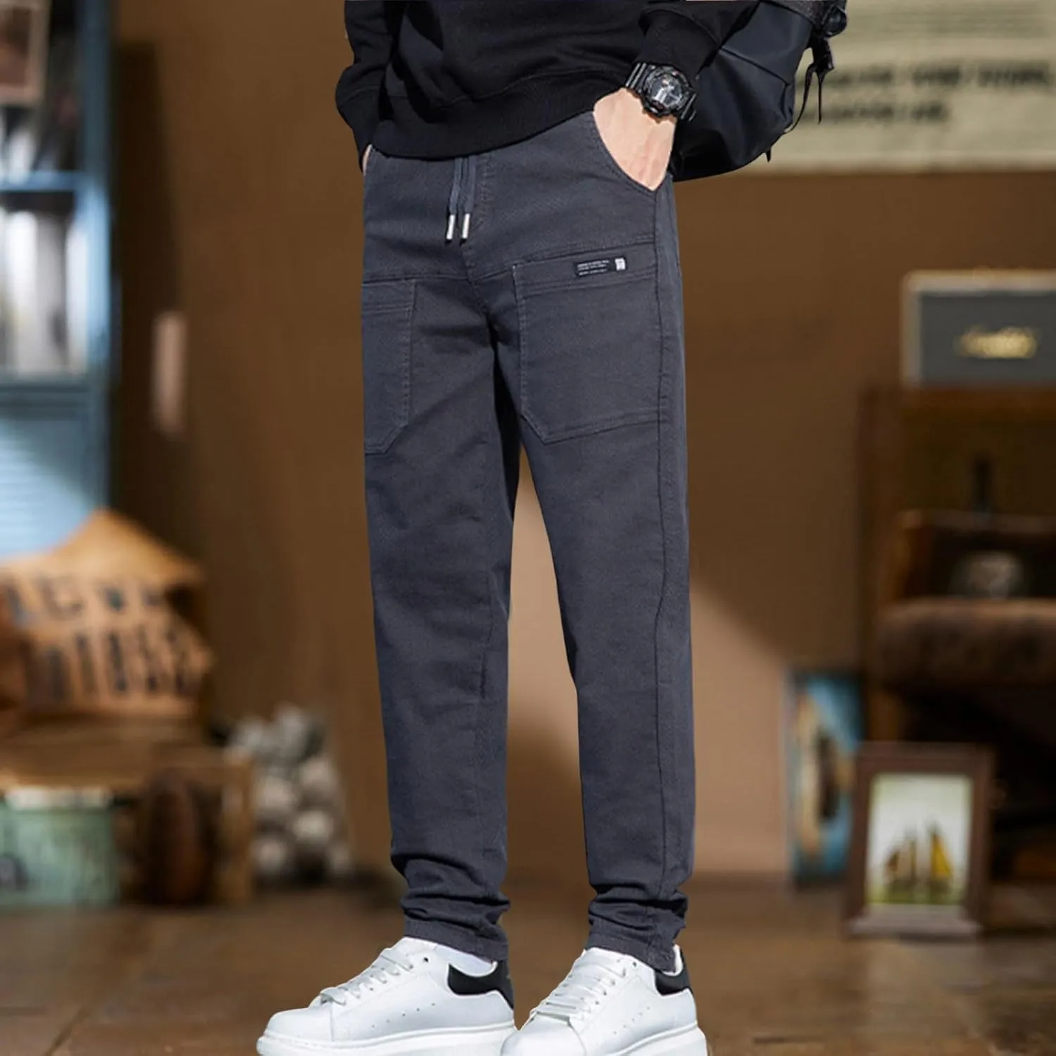 Mens Cargo Pants Slim Fit Multipants - High Stretch Multi-Pocket Durable Cargo Pants Drawstring Chinos Golf Pant
