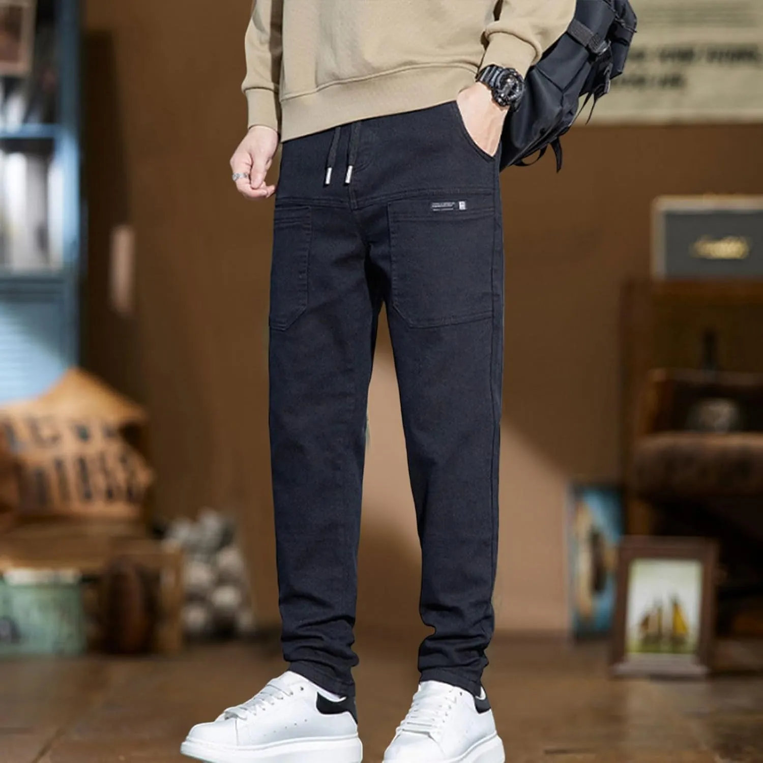 Mens Cargo Pants Slim Fit Multipants - High Stretch Multi-Pocket Durable Cargo Pants Drawstring Chinos Golf Pant
