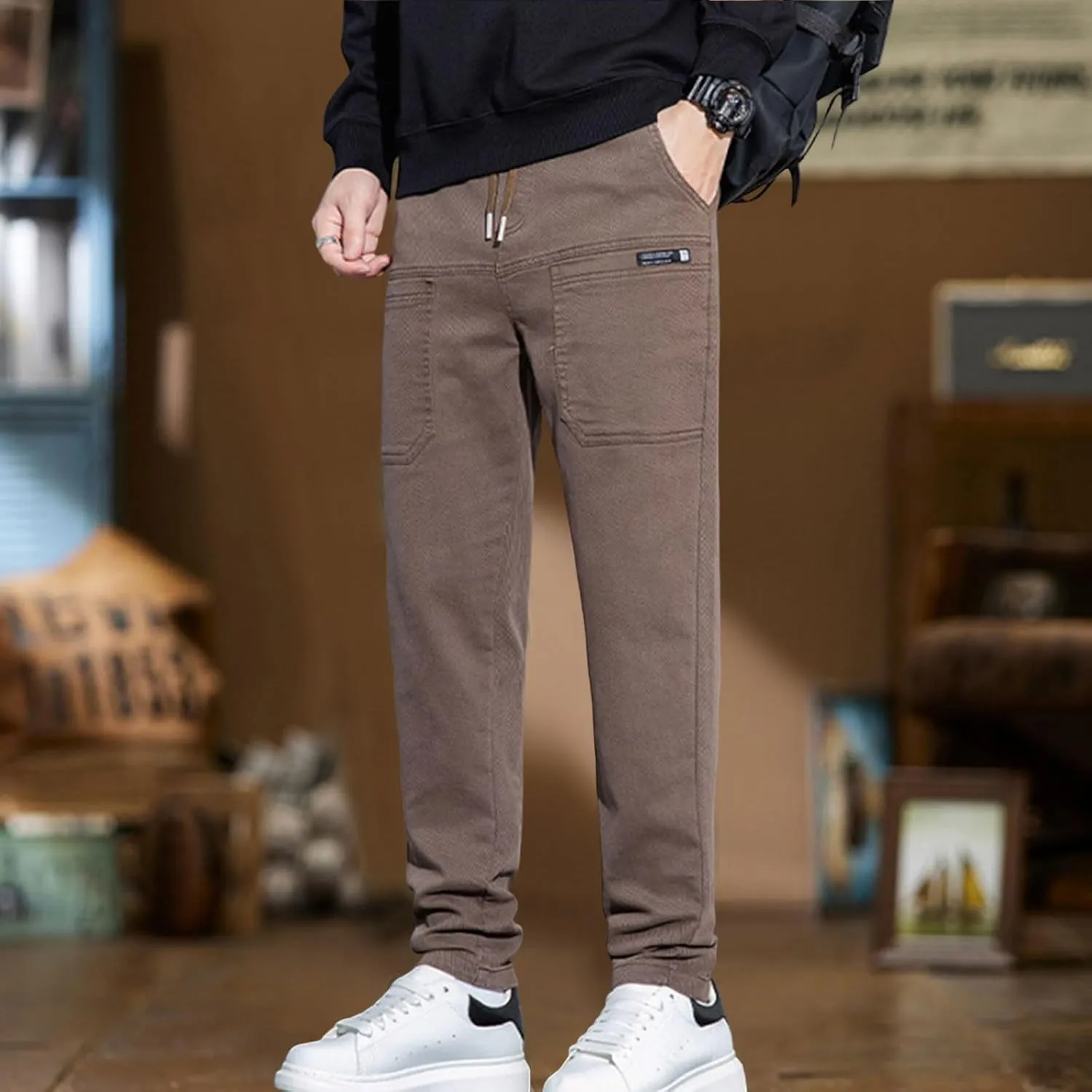 Mens Cargo Pants Slim Fit Multipants - High Stretch Multi-Pocket Durable Cargo Pants Drawstring Chinos Golf Pant