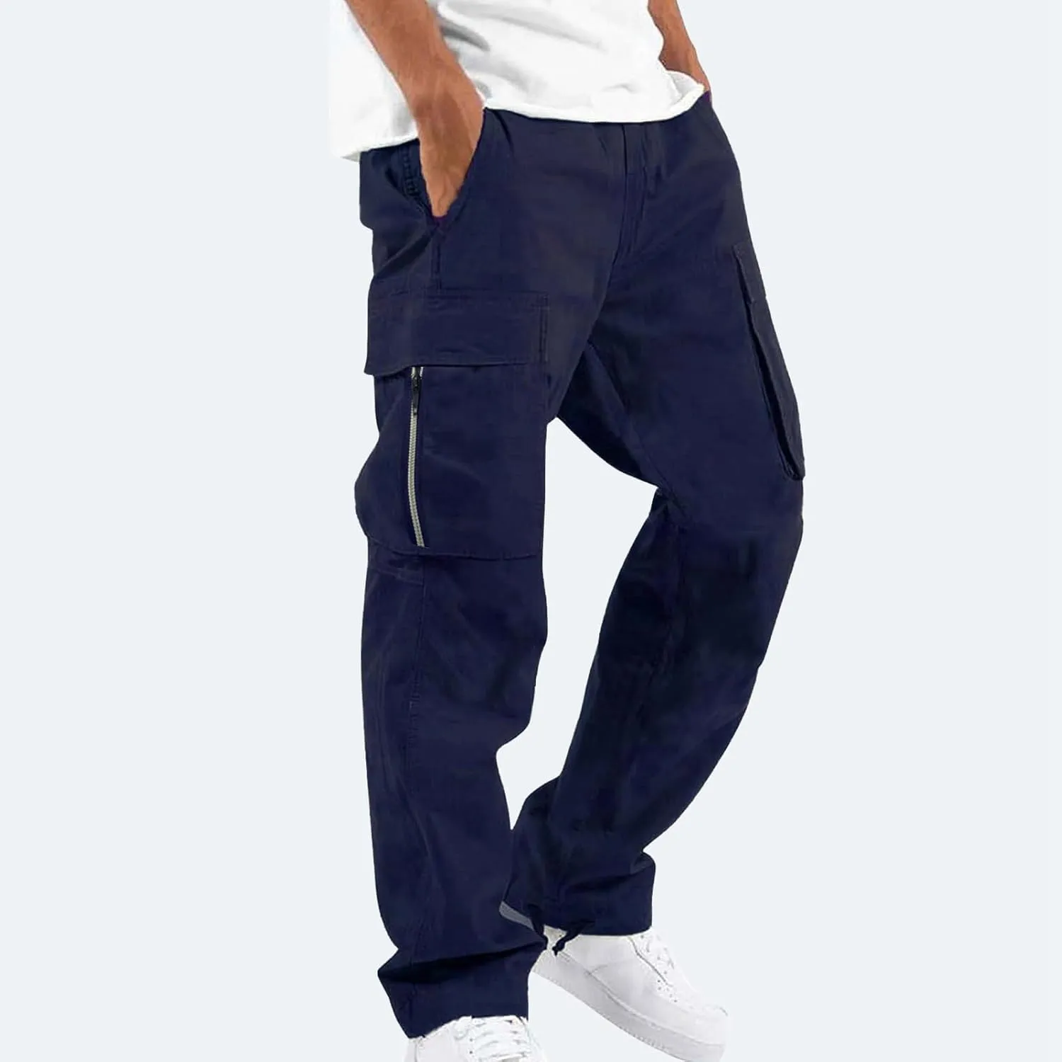 Mens Cargo Work Pants,Multi Woven Pocket Foot Rope Solid Pants Street Cargo Tie Cargo Pants Mens Fashion Joggers