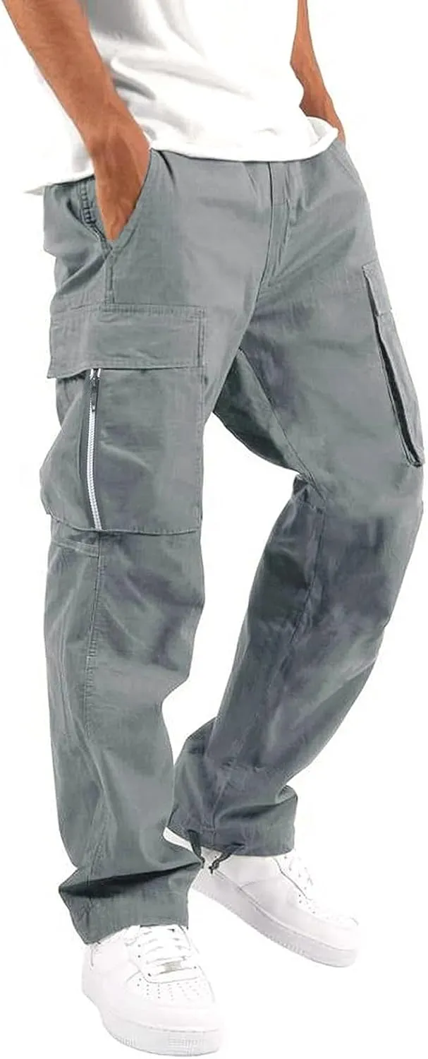 Mens Cargo Work Pants,Multi Woven Pocket Foot Rope Solid Pants Street Cargo Tie Cargo Pants Mens Fashion Joggers