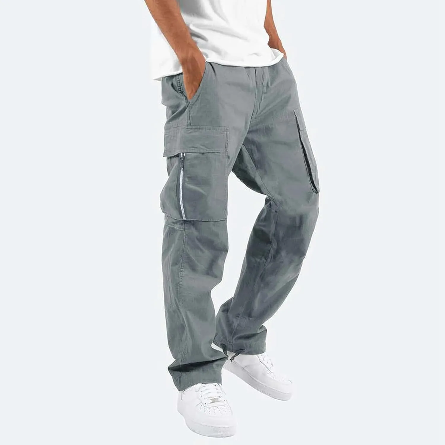 Mens Cargo Work Pants,Multi Woven Pocket Foot Rope Solid Pants Street Cargo Tie Cargo Pants Mens Fashion Joggers