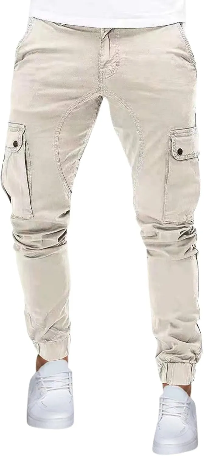 Men's Casual Cargo Pant Slim Fit Hiking Pants Stretch Stylish Baggy Pants Tactical Trousers with Multi Pockets