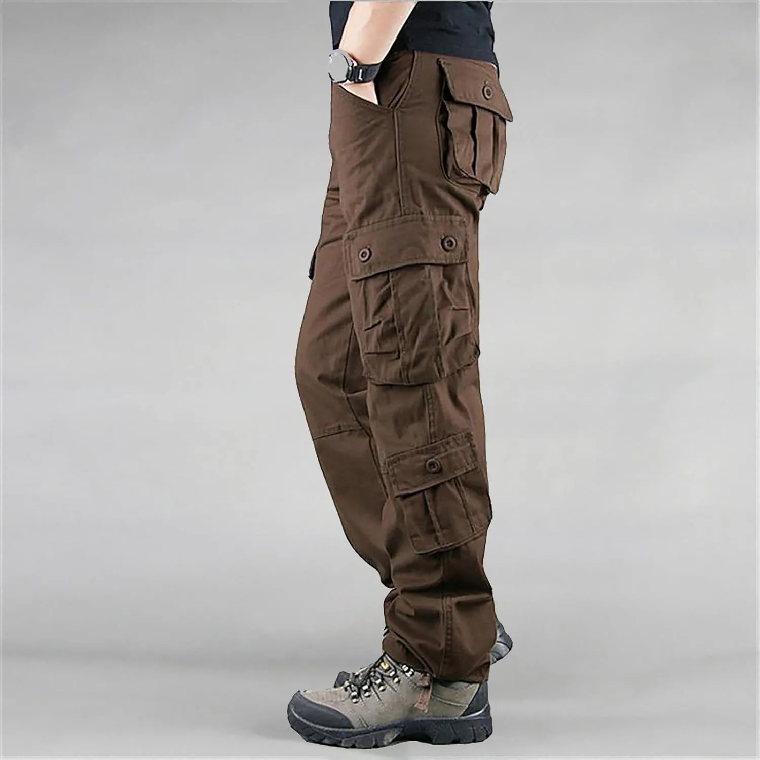 Men's Casual Cargo Pants Lightweight Hiking Work Elastic Waist Tactical Pants
