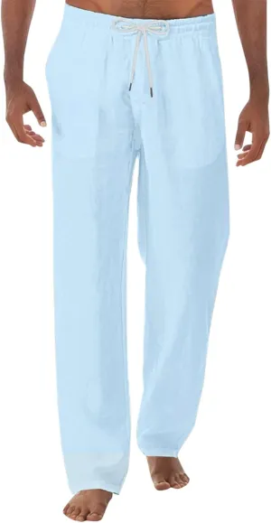 Mens Casual Linen Pants Athletic Lounge Pants Lightweight Elastic Waist Trouser Yoga Beach Pant Fashion Joggers