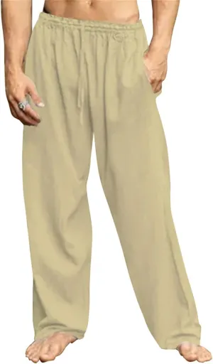 Men's Casual Linen Pants Hip-Hop Breathable Loose Fit Elastic Waist Straight-Legs Summer Yoga Beach Long Sweatpants