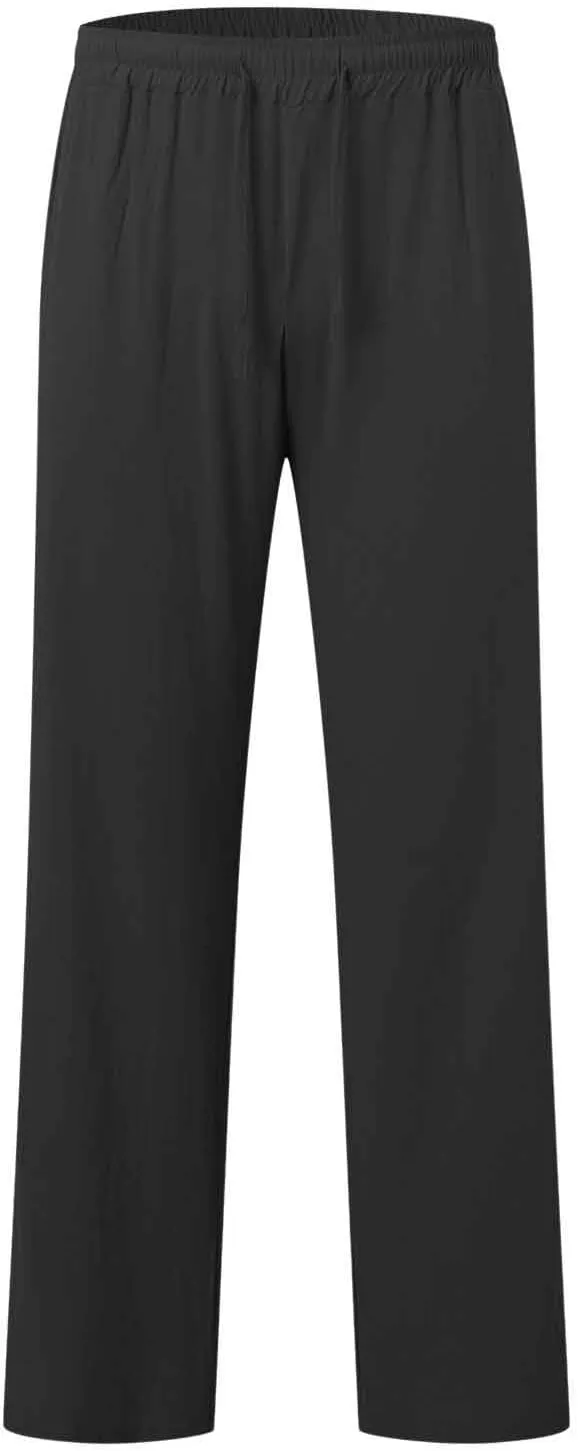 Mens Casual Linen Pants Lightweight Drawstring Wide Straight Leg Pant Athletic Gym Joggers Summer Beach Trouser