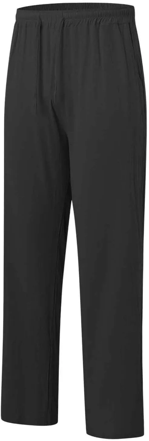 Mens Casual Linen Pants Lightweight Drawstring Wide Straight Leg Pant Athletic Gym Joggers Summer Beach Trouser