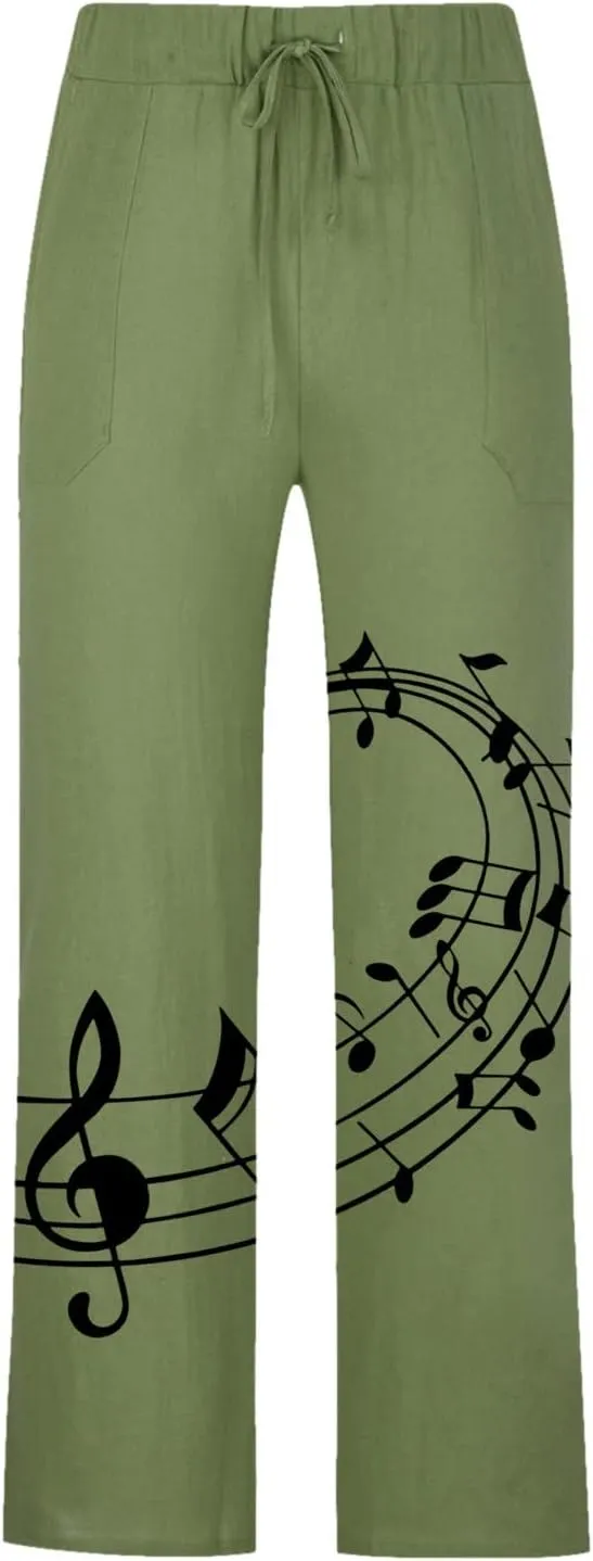 Men's Casual Linen Pants Lightweight Loose Fit Trousers Straight Trouser Elastic Drawstring Waist Yoga Beach Pants