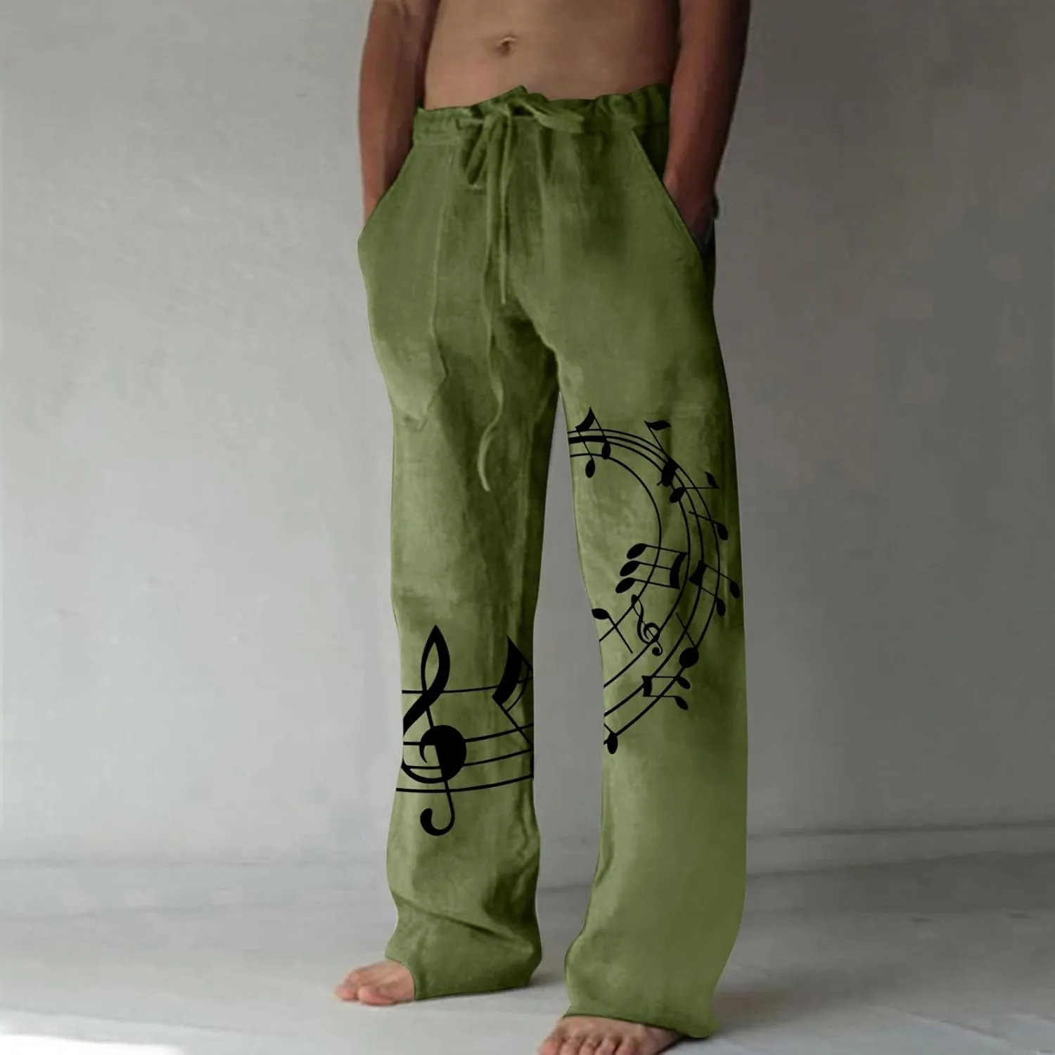 Men's Casual Linen Pants Lightweight Loose Fit Trousers Straight Trouser Elastic Drawstring Waist Yoga Beach Pants