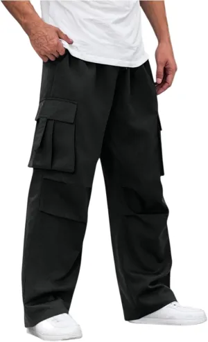 Men's Casual Loose Cargo Pants Straight Multi-Pocket Work Pants