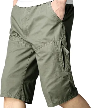 Mens Classic Solid Cargo Shorts Straight Leg Slim Fit Elastic Waist Pockets for Summer Work Casual