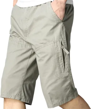 Mens Classic Solid Cargo Shorts Straight Leg Slim Fit Elastic Waist Pockets for Summer Work Casual