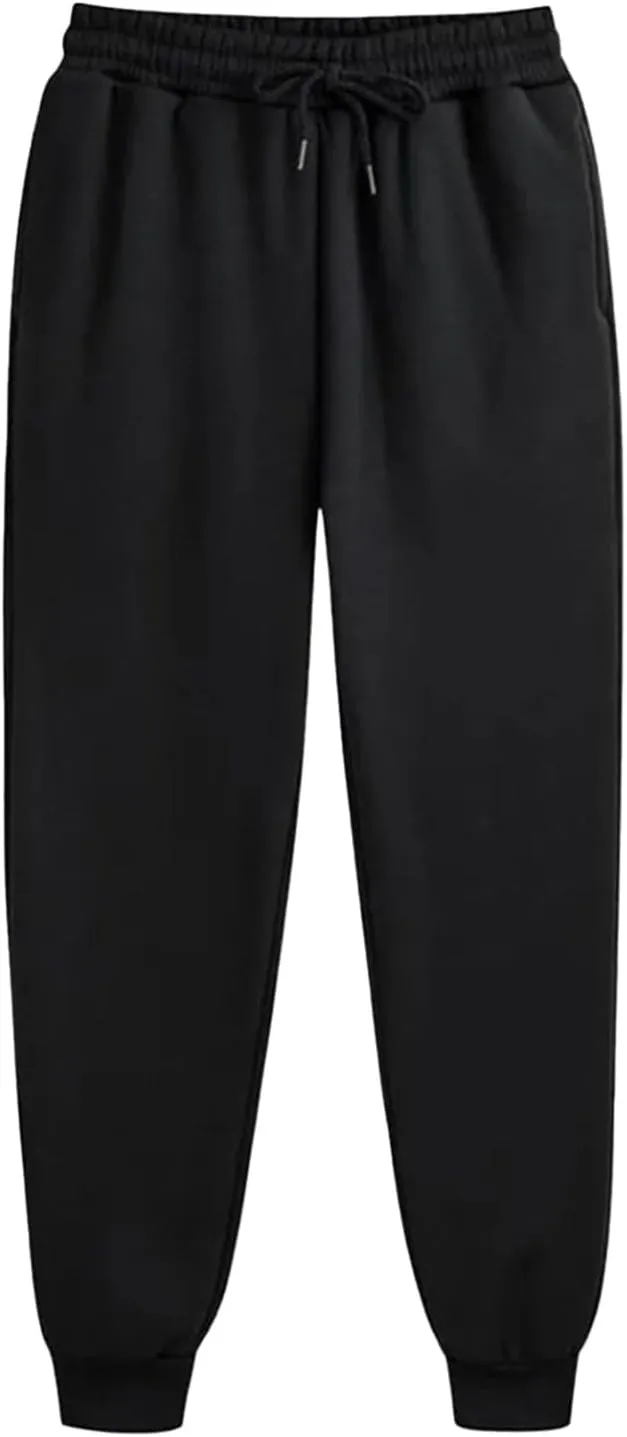 Men's Cotton Sweatpants Drawstring Elastic Waist Wide Leg Pant Regular Fit Pants Outdoor Hiking Trousers
