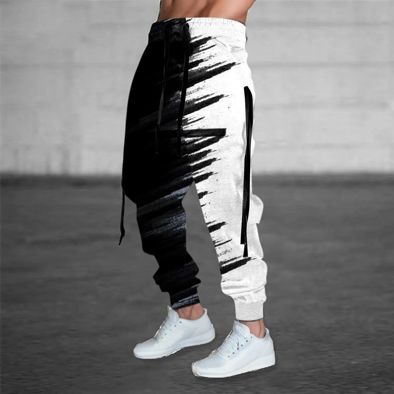 Mens Digital Printed Cargo Pants Fashion Casual Overalls with Pockets Drawstring Athletic Joggers Wild Cargo Pants