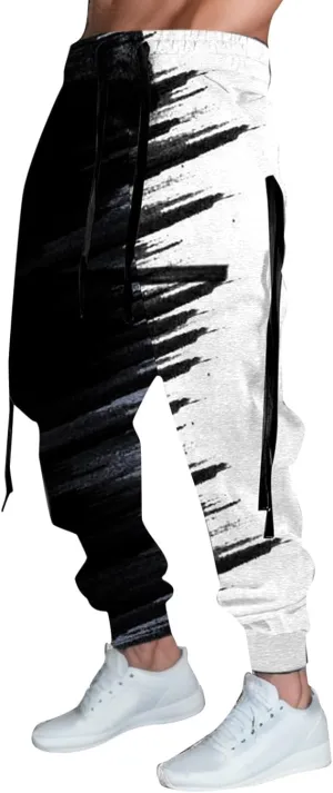 Mens Digital Printed Cargo Pants Fashion Casual Overalls with Pockets Drawstring Athletic Joggers Wild Cargo Pants