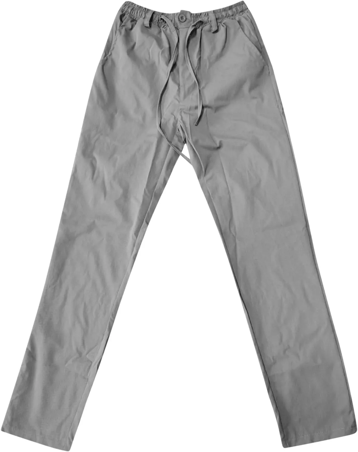 Men's Drawstring Linen Pants, Casual Summer Zipper Solid Color Beach Loose Workout Trousers, Oversized Sweatpants Mens
