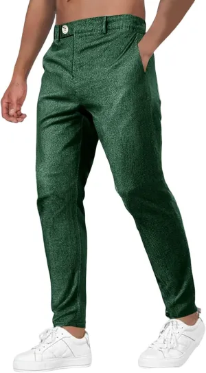 Men's Fashion Suit Pants Flat Front Ecpandable Waist Tapered Trousers Casual Slim Fit Business Golf Pants with Pocket