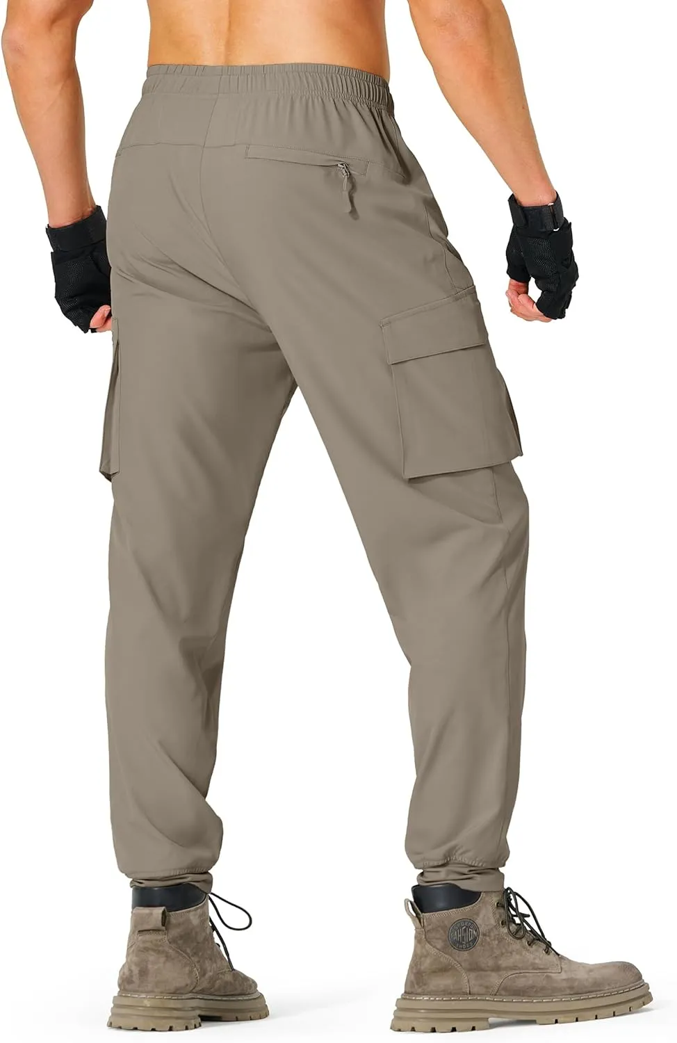 Men's Hiking Pants Cargo Lightweight Quick Dry Elastic Waist Golf Joggers with Zipper Pockets Water Resistant