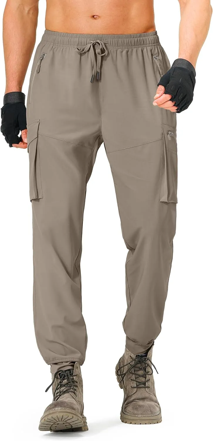 Men's Hiking Pants Cargo Lightweight Quick Dry Elastic Waist Golf Joggers with Zipper Pockets Water Resistant