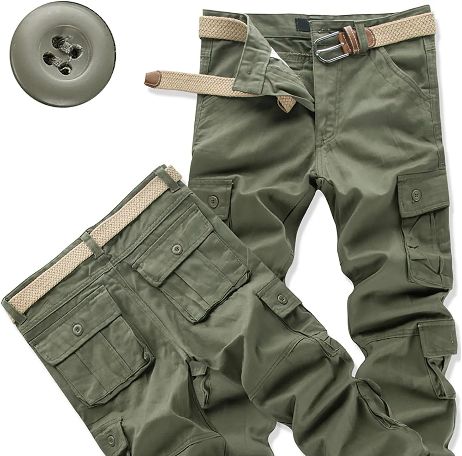 Mens Hiking Pants Cargo Trousers Hiking Pants 8 Pocket Plain Comfort Breathable Outdoor Daily Going Out Baggy Pants