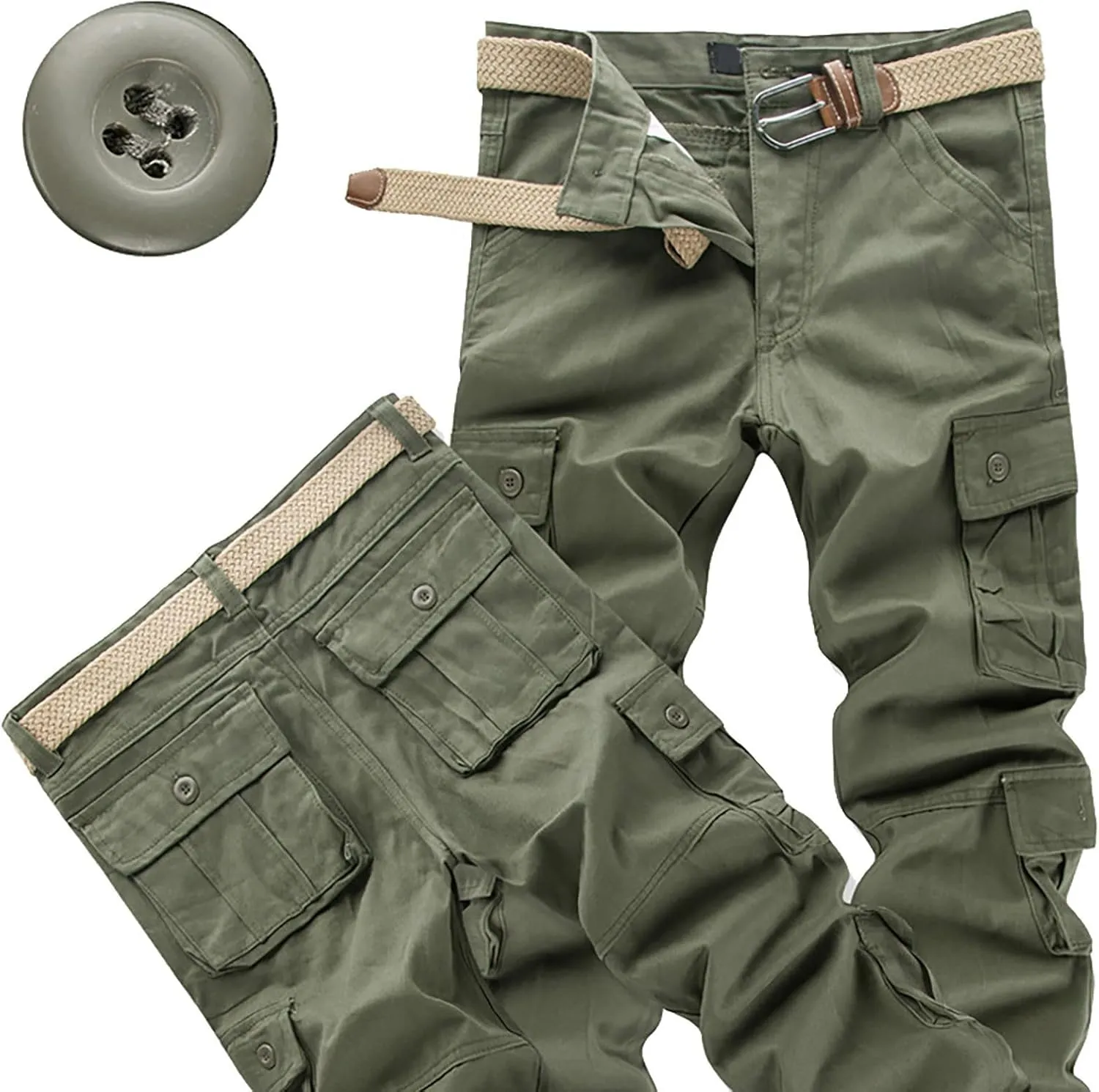 Mens Hiking Pants Cargo Trousers Hiking Pants 8 Pocket Plain Comfort Breathable Outdoor Daily Going Out Baggy Pants