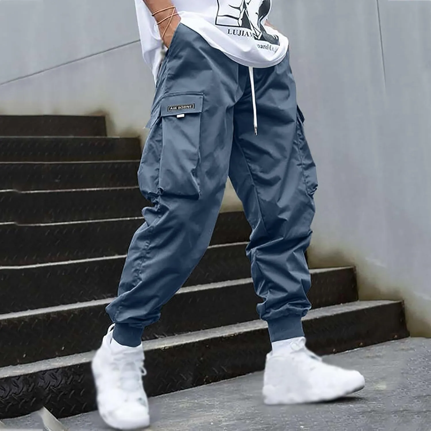 Men's Joggers Pants Casual Baggy Cotton Drawstring Tapered Sweatpants Cargo Hippie Loose Fit Trousers with Pockets