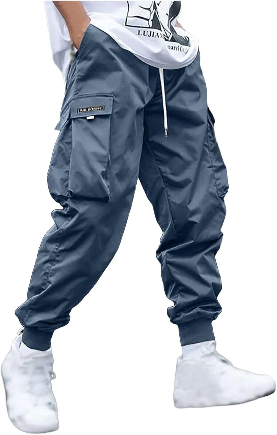 Men's Joggers Pants Casual Baggy Cotton Drawstring Tapered Sweatpants Cargo Hippie Loose Fit Trousers with Pockets