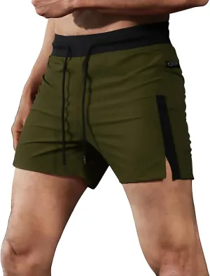 Mens Lightweight Elastic Waist Cargo Shorts Slim Fit, Zipper Pockets, Activewear for Men's Fitness and Bodybuilding