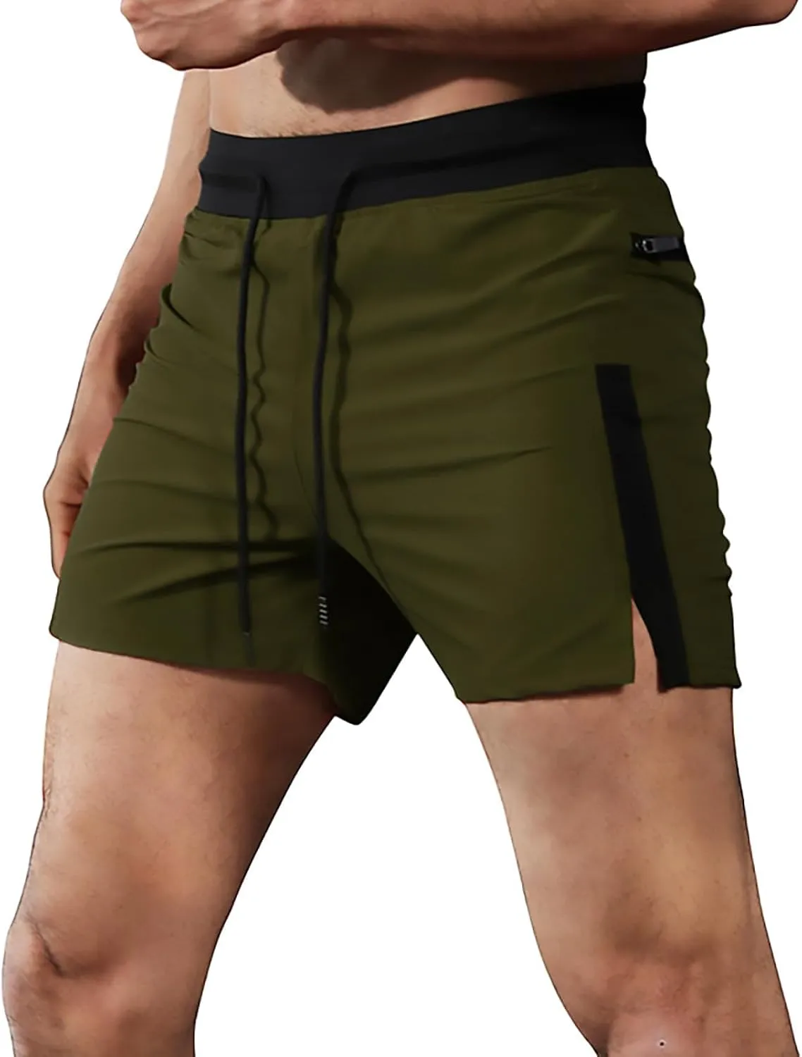 Mens Lightweight Elastic Waist Cargo Shorts Slim Fit, Zipper Pockets, Activewear for Men's Fitness and Bodybuilding