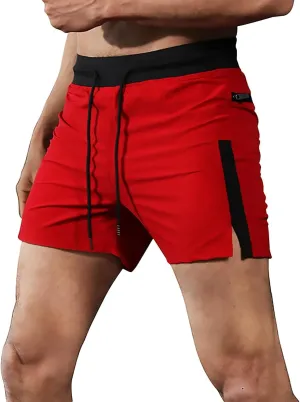 Mens Lightweight Elastic Waist Cargo Shorts Slim Fit, Zipper Pockets, Activewear for Men's Fitness and Bodybuilding