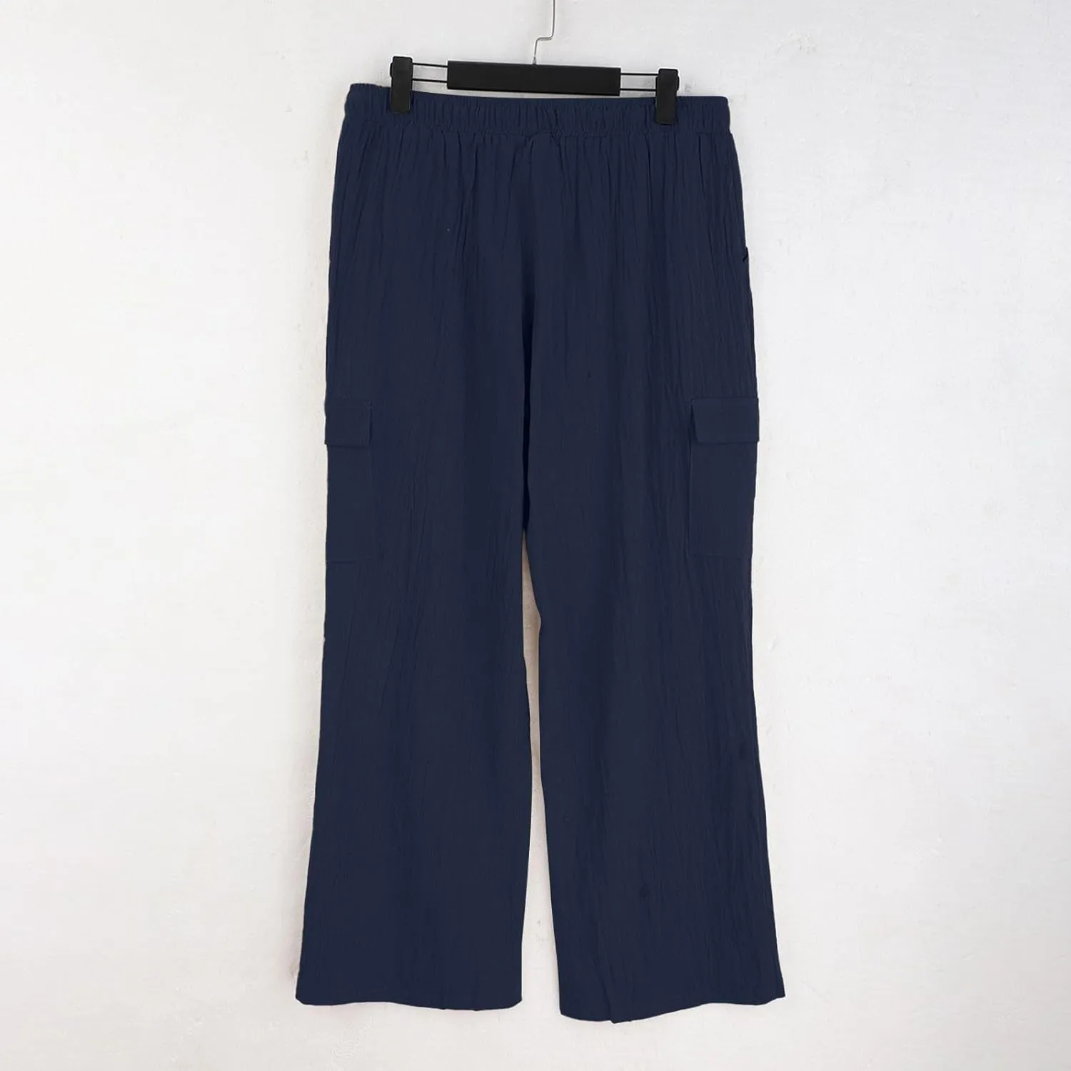 Men's Linen Cargo Pants Solid Casual Lightweight Pant with Multi Pockets Plus Size Drawstring Holiday Streetwear Big and Tall