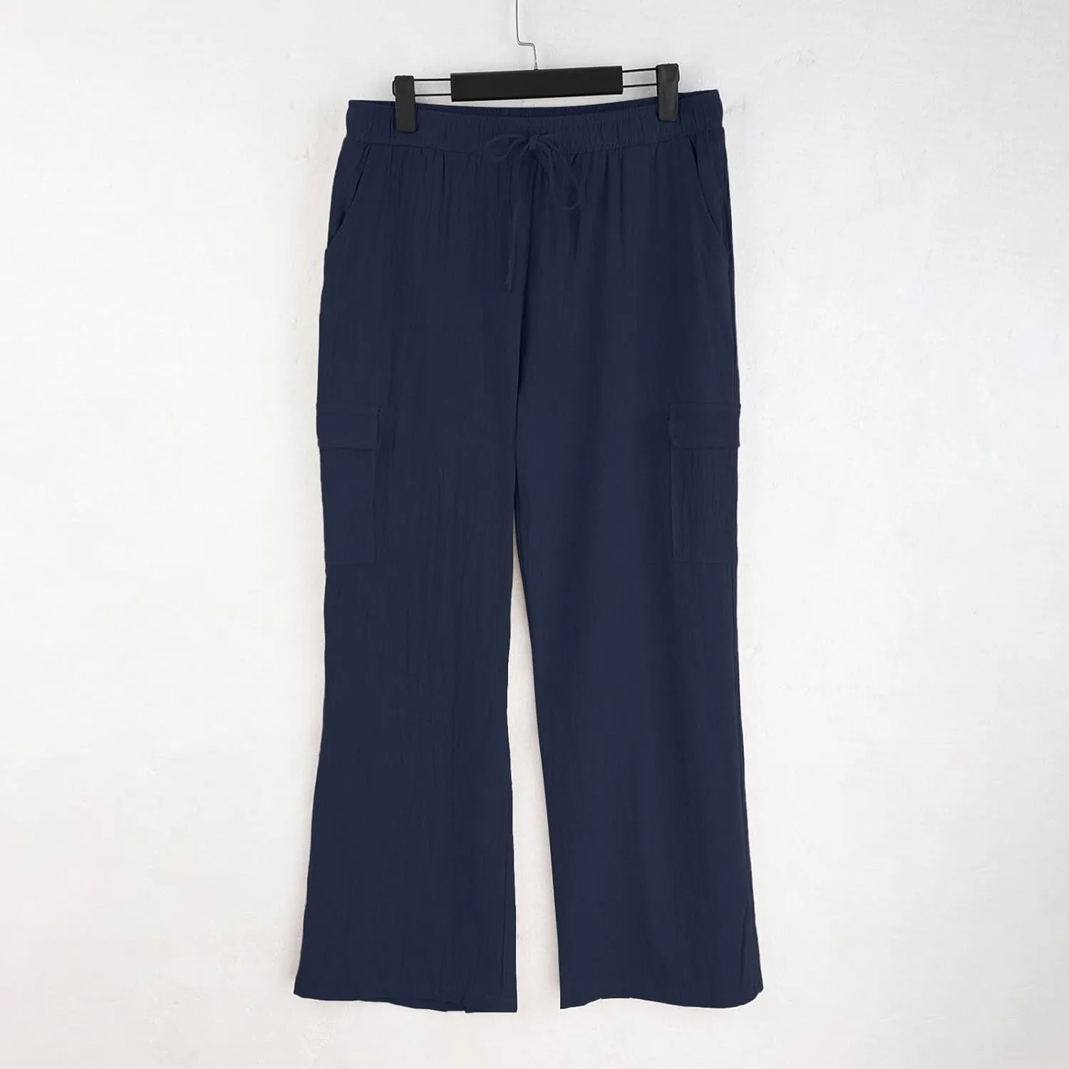 Men's Linen Cargo Pants Solid Casual Lightweight Pant with Multi Pockets Plus Size Drawstring Holiday Streetwear Big and Tall