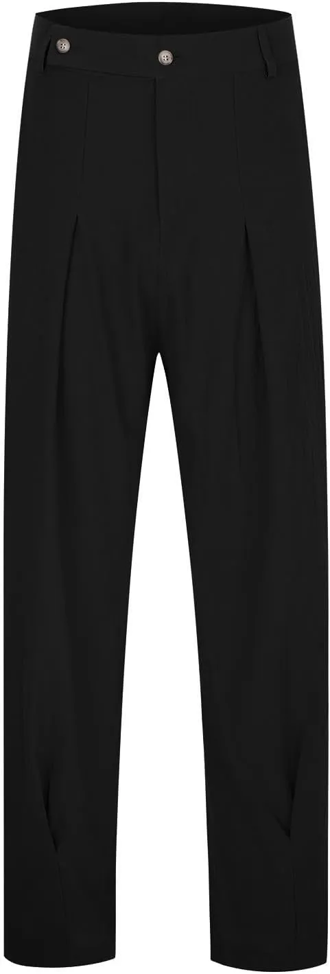 Mens Linen Harem Drawstring Pants, Casual Elastic Waist Lightweight Hippie Loose Wide Leg Pants with Pocket