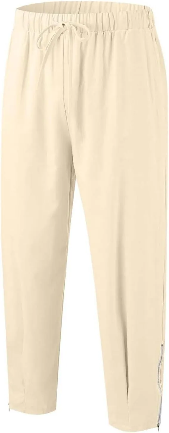Mens Linen Pants Casual Elastic Drawstring Waist Lounge Beach Pants Summer Casual Straight Leg Dress Trousers