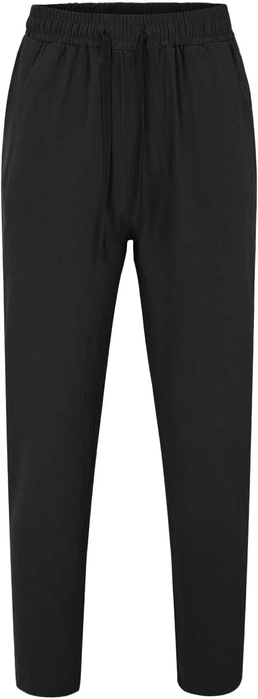 Men's Linen Pants Plain Casual Pant Summer Outdoor Vacation Beach Plus Size Trousers Lightweight Open Bottom Slacks
